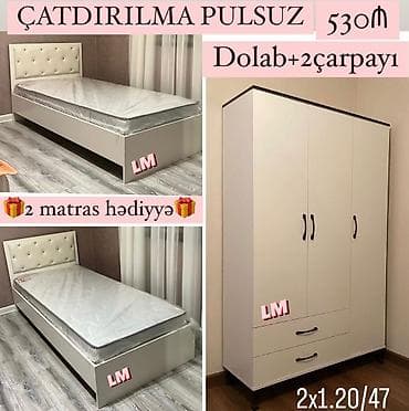 Dolab + 2 çarpayı dəsti - Komplekt: 3 qapılı dolab və 2 ədəd tək