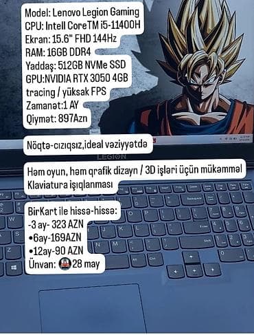 İşlənmiş Lenovo Legion, 15.6 ", Intel Core i5, 512 GB