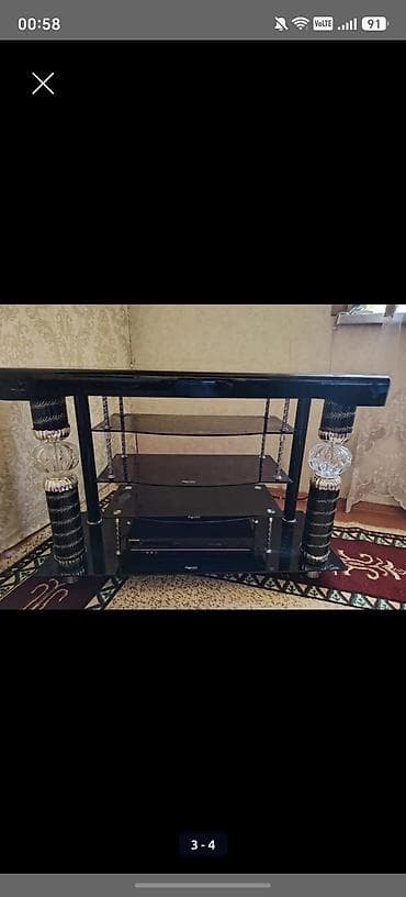 ты стенд: Şüşə TV stendi, real aliciya endirim olacaa - Rəng: qara, üst səthdə — 4