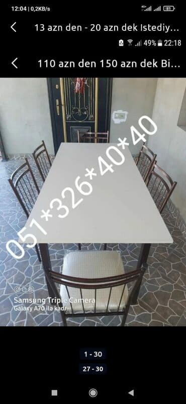 Masa və oturacaq dəstləri: Qonaq otağı üçün, Yeni, Açılan, Dördbucaq masa, 6 stul — 8