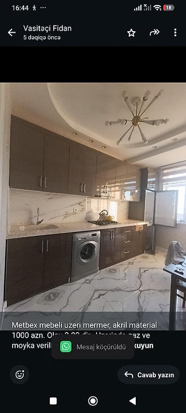 Metbex mebeli uzeri mermer, akril material 1000 azn. Olcu 3.80-dir