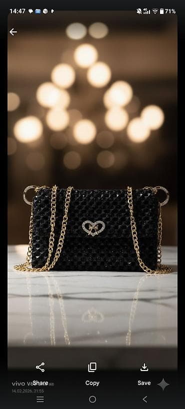 Qara daş naxışlı zəncirli çanta - Rəng: qara - Material görünüşü