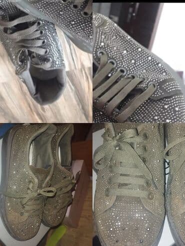 qara qadın krossovkaları: Qadın ayaqqabı dəsti 1) Zərli krossovkalar - Rəng: zeytun/boz — 1