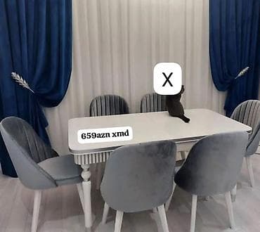 Yemək otağı dəsti - Dəst: 1 ədəd oval/küncləri yumru yemək masasə və