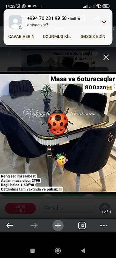 bag ucun stol stul: Masa dəsti — 1