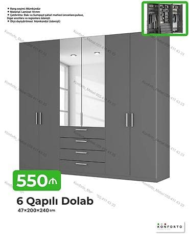 dolab ucuz: 6 qapılı paltar dolabı – 47×200×240 sm Xüsusiyyətlər: - Material: 18 — 1