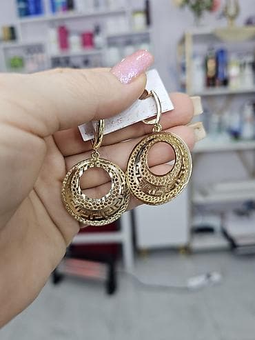 saç bandı: Qızılı rəngdə dekorativ sırğalar - Forma: asma, dairəvi (mərkəzi — 4