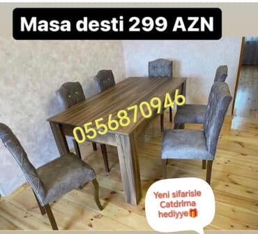 ders masaları: Qonaq otağı üçün, Yeni, Açılmayan, Dördbucaq masa, 6 stul — 2