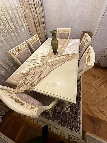 stul: Qonaq otağı üçün, Açılmayan, Dördbucaq masa, 6 stul — 1