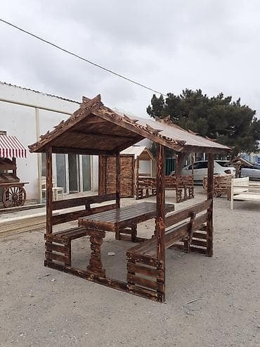 bag stullari: Məhsul: Taxta kölgəlikli bağ dəsti (qazelka) Təsvir: - Tamamilə — 4