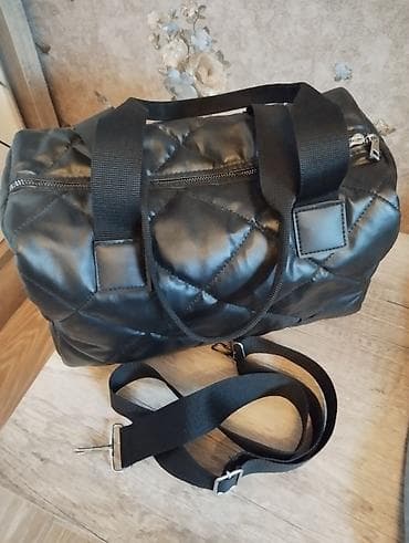 həsir cantalar: Qara quilted dizaynlı çanta - Material: parıltılı effektli süni dəri — 2