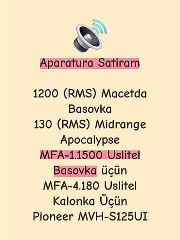 Avtomobil üçün siqnalizasiya: Aparatura satılır – tam avtomobil audio paketi Komponentlər: - — 1