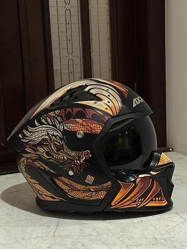 vizor: Axxis tam üzlüq moto dəbilqə – “Oni” seriyası, əjdaha qrafikası.Yeni — 2
