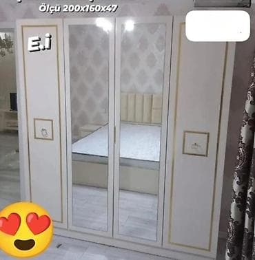 Yeni, 4 qapılı, Güzgülü, Digər rəng, Digər material, Açılan, Düz dolab