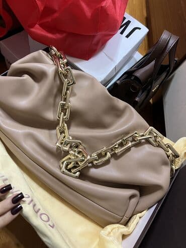 sep sekilleri: Premium klass Zəncirli bej çanta - Rəng: isti bej/taffeta - Material — 2