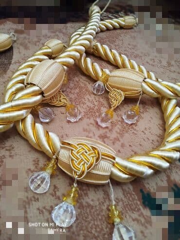 hamam pərdəsi: 💥 Təcili 75❌10AZN✔️ Qızıl rəngdə qaşlı pərdə aksesuarları cüt olaraq — 1