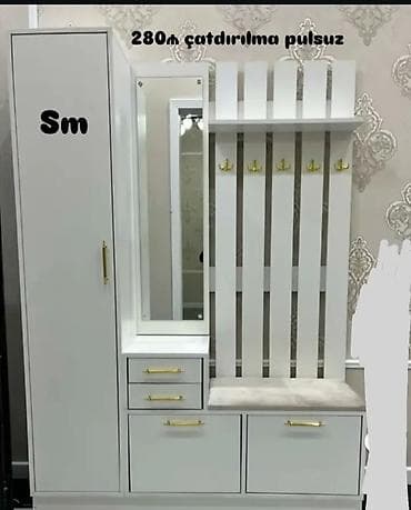 Yeni, 1 qapı, Güzgülü, Ağ, Digər material, Açılan, Düz dolab