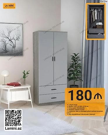 LA MINI 2 qapılı dolab - Kod: 6163 - Ölçü: E 90 × H 200 × D 47 sm - — 1