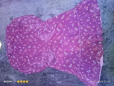 yay donu: Bənövşəyi rəngdə, xırda çiçək naxışlı qadın donu. - Model: uzun/orta — 1