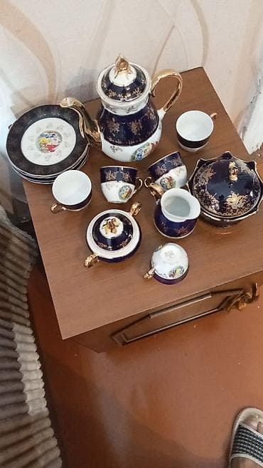 Çay dəsti, rəng - Göy, Farfor, Bohemia, 6 nəfərlik, Çexiya