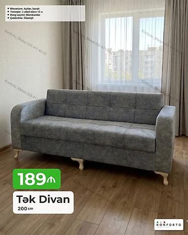 Диваны: Tək divan – 200 sm - Mexanizm: açılan, bazalı (yataq funksiyalı və — 1
