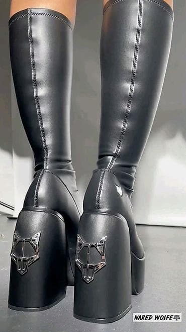 Сапоги: Platformalı çəkmələr - Rəng: qara - Material: hamar eko‑dəri — 4