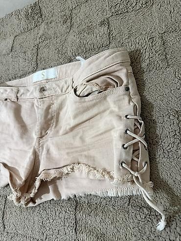 Шорты: Bej rəngli qadın şortu – S ölçü - Model: Denim stili mini şort - — 3