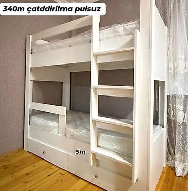 taxt ucun matras: İki mərtəbəli uşaq çarpayısı – ağ rəngdə, kompakt və funksional model — 1