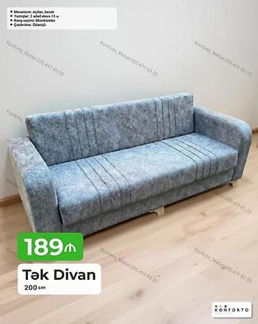 Диваны: Tək divan – 200 sm - Mexanizm: açılan, bazalı (yataq funksiyalı, alt — 1