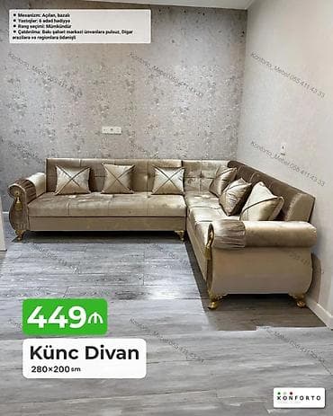 Künc divan – 280×200 sm - Mexanizm: açılan, bazalı (yataq funksiyası — 1