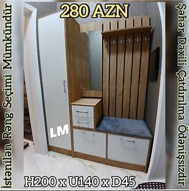 Yeni, 1 qapı, Güzgülü, Rəngli, Digər material, Açılan, Düz dolab