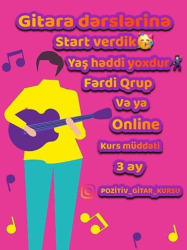 ​Gitara kursu 🎸🤩🎸🎸🎸 ​✅Dərslər həftədə 2 dəfə, hər dərs 1 saat ​✅Fərdi