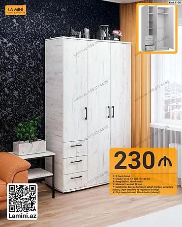 3 qapılı dolab - Ölçü: D 47 × H 200 × E 120 sm - Rəng seçimi — 1