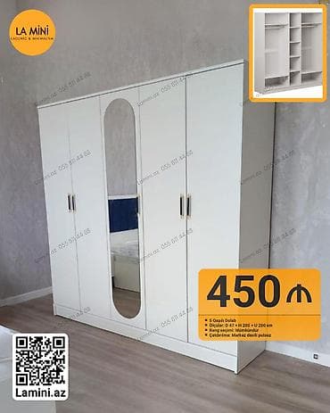 5 qapı, Güzgülü, Ağ, Açılan, Düz dolab