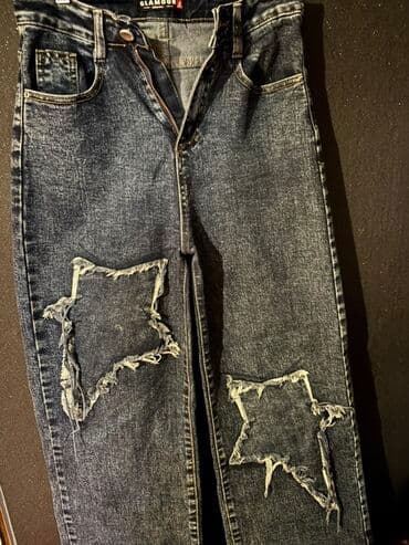 женские джинсы со стразами: Джинсы, M, L, цвет - Голубой — 3