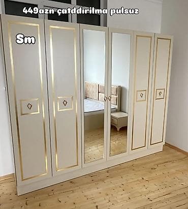 Düz dolab, Yataq otağı üçün, Paltar üçün, Açılan, Korpuslu, 6 qapı