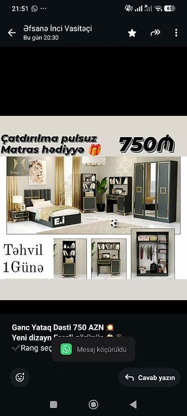 trimo mebel: *Gənc Yataq Dəsti 750 AZN 💥* *Yeni dizayn Fərqli görünüş 👶🏻👧🏻* ✔️Rəng — 1