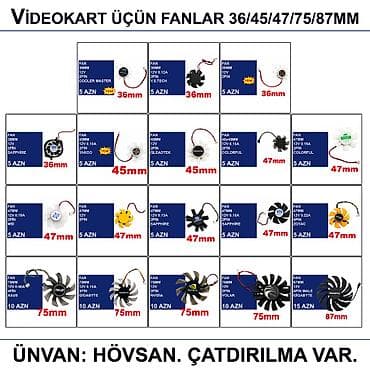 Masaüstü kompüterlər və komponentlər: Videokart üçün Fanlar “36/45/47/75/87mm 12v 2/3/4pin” 📍Ünvan: Bakı — 1