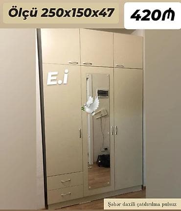 şkaf dolab: Yeni, 4 qapılı, Güzgülü, Bej, Açılan, Düz dolab — 1