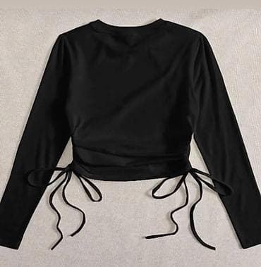 Qadın üçün uzunqol bluz/krop-top - Rəng: qara,ağ - Model: bel hissəsi