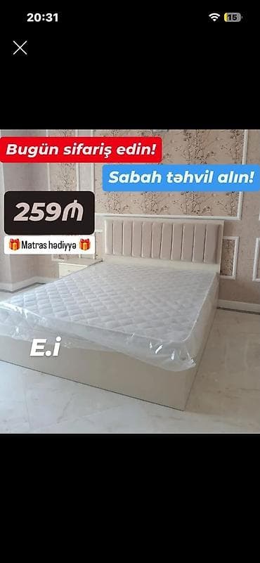 carpayllar: Yeni, İkinəfərlik çarpayı, Bazalı, Matras ilə, Siyirməsiz — 1