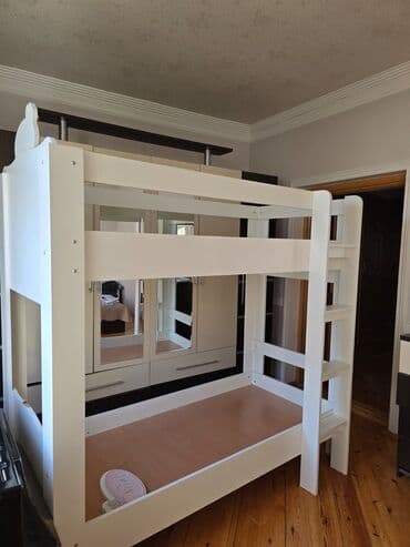 стеклянный журнальный стол: Для девочки и мальчика, Кровать, Без матраса, С выдвижными ящиками, МДФ — 1