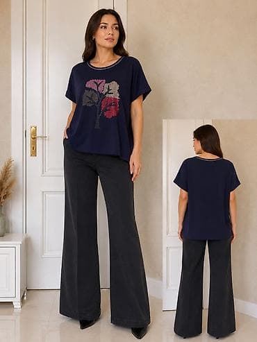 Qadın T-shirt - Rəng: tünd göy (navy) - Ön hissə: payız tonlarında lalafo.az -da Qadın T-shirt - Rəng: tünd göy (navy) - Ön hissə: payız tonlarında