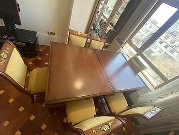 taxta stular: Qonaq otağı üçün, İşlənmiş, Açılan, Dördbucaq masa, 8 stul — 3