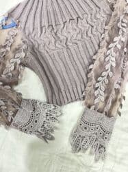 jaketler qadin ucun: Qadın trikotaj bluz/sviter - Rəng: boz-taupe - Model: qısa kəsim, dar — 5