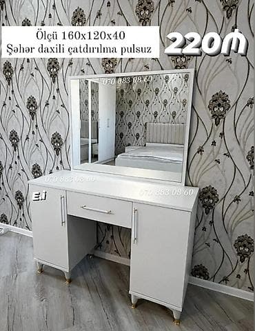 kohnə stul: Ağ rəngli makiyaj/kişi-güzgü masası dəsti - Böyük ölçülü kvadrat — 1