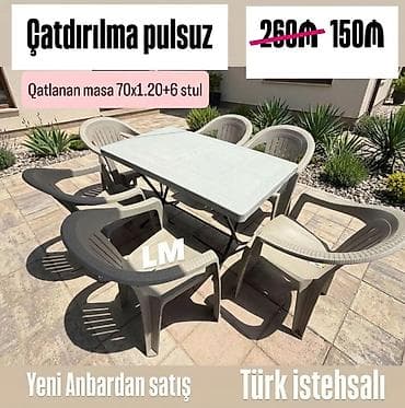 stul plastik: Yeni Plastik masa dəsti📌 Qatlanan masa+6 STUL 📌 Qiymət: 149₼ — 2