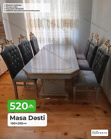 stol ustul: Masa Dəsti – 100×200 sm - Komplekt: masa + 6 stul - Mexanizm — 1