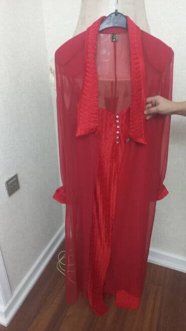 кыргызское национальное платье: Al qirmizi vecerni paltar.40-42-46-kimi geder.ustunde tul naketkasi — 1