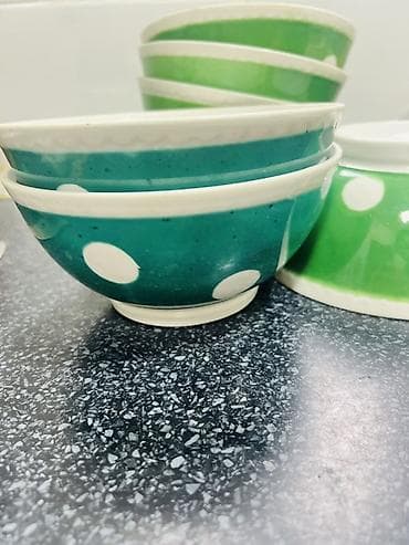 kəndir: Kasalar, 12 ədədli dəst, rəng - Yaşıl, Keramika, SSRİ — 1